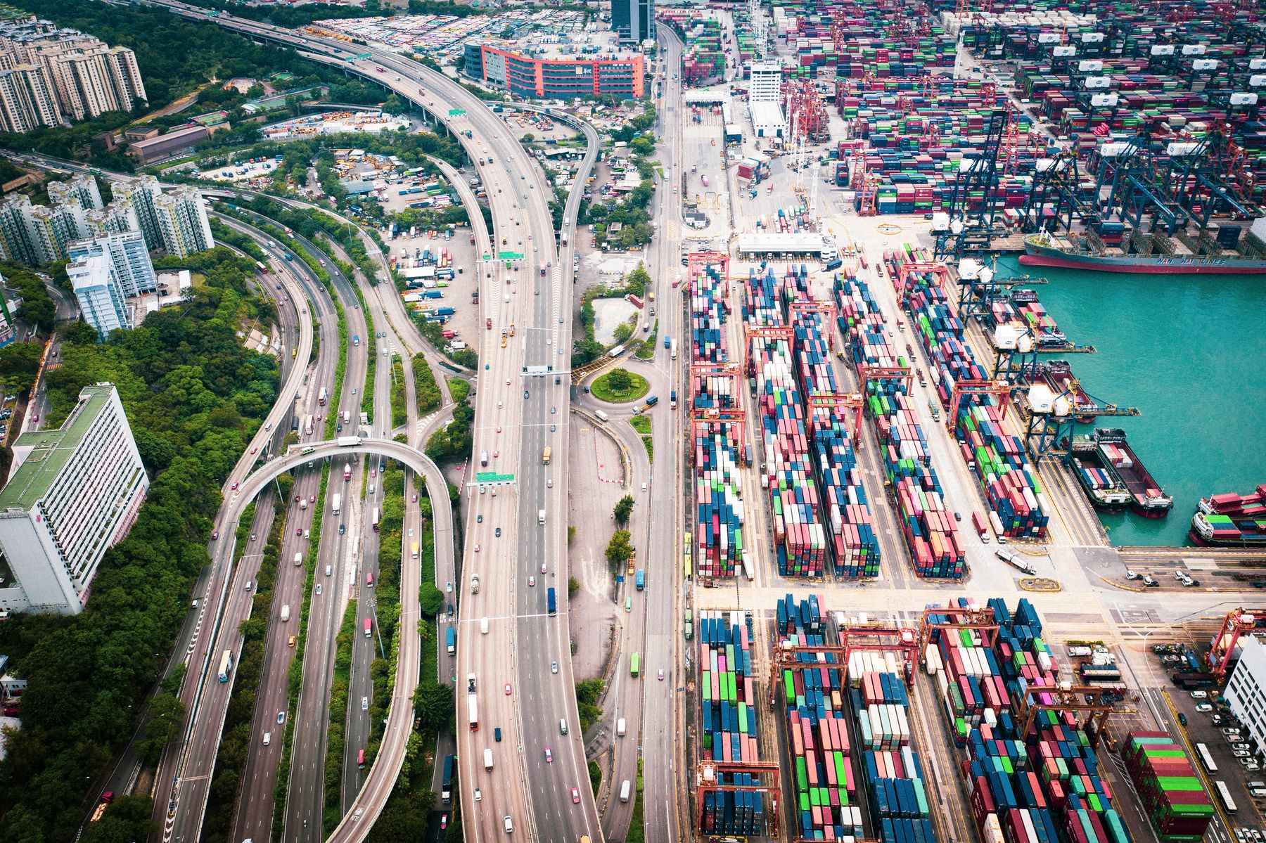 Aerial view of Hong Kong container port
